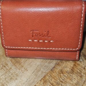 Fossil Leather Small Wallet in Burnt Orange